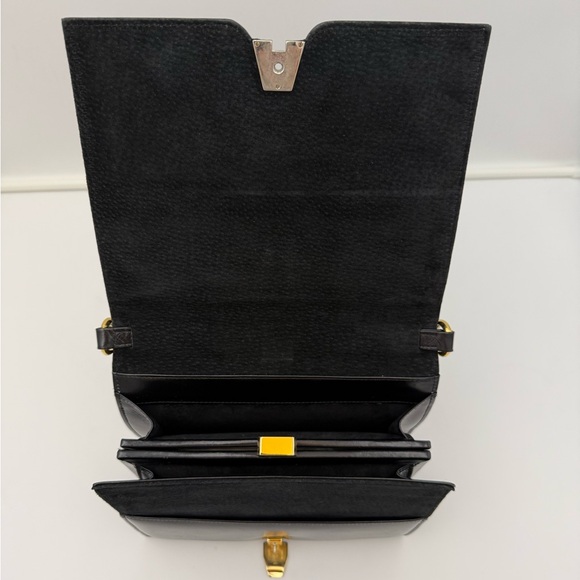 LAUNER LONDON • Small Black Flap Bag • Royal Warrant H.M. QUEEN Made in ENGLAND - Picture 10 of 16